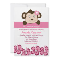 BABY GIRL Monkey Hibiscus Flower 5x7 Baby Shower invitation
