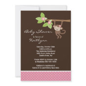 Baby Girl Monkey Safari Baby Shower Invitation