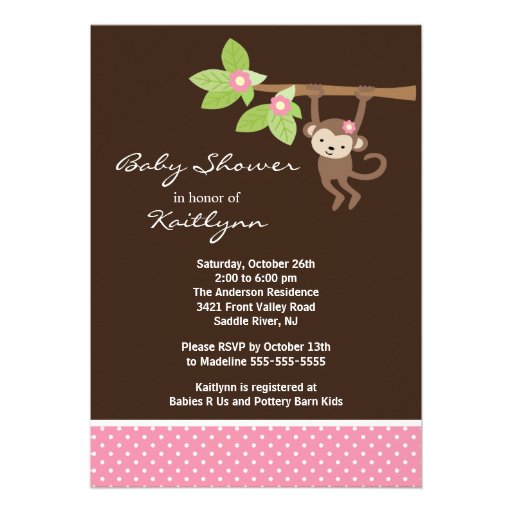 Baby Girl Monkey Safari Baby Shower Invitation (front side)