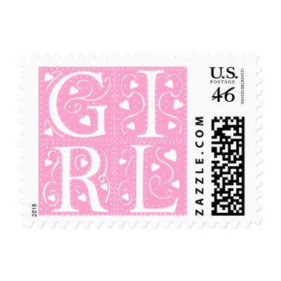 Baby Girl New Baby Announcement Stamps by eBabyz