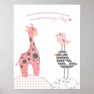 Baby girl nursery art (snuggled into my heart) posters