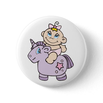 Baby Girl on Unicorn Pinback Buttons by toddlersplace