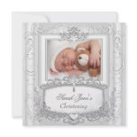 Baby Girl or Boy Christening Baptism Silver White Custom Announcements