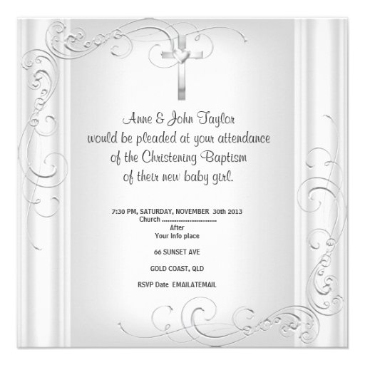 Baby Girl or Boy Christening Baptism Silver White Custom Announcements