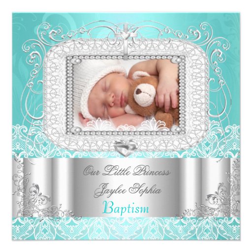 Baby Girl or boy Christening Baptism  teal Custom Invitations