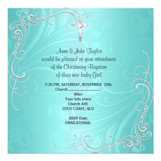 Baby Girl or boy Christening Baptism  teal Custom Invitations