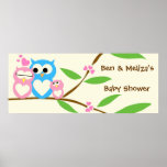 Baby Girl Owl Baby Shower Banner posters