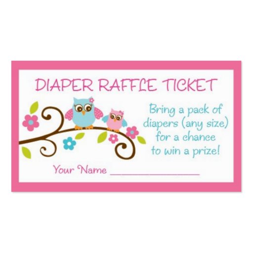 Baby Girl Owl Diaper Raffle Tickets Business Card (front side)