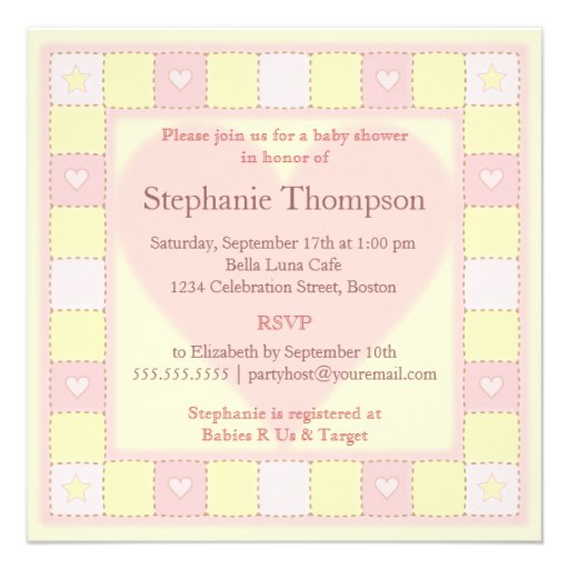 Baby Girl Patchwork Quilt Baby Shower Invitation