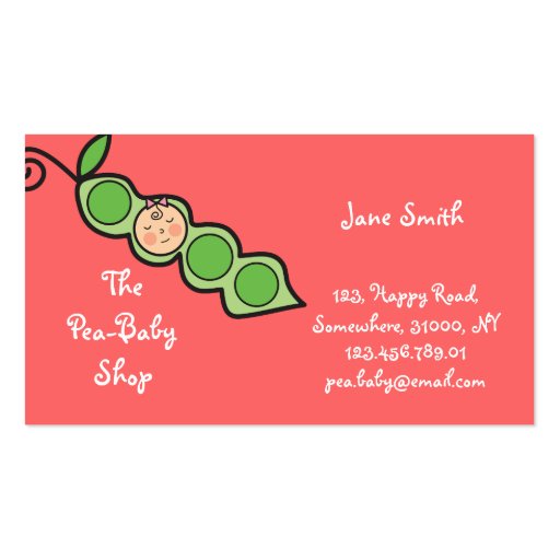 Baby Girl Pea in a Pod Fun Cartoon Profile Card Business Card Template (front side)