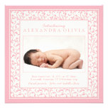 Baby Girl Photo Damask Floral Birth Announcement