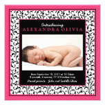 Baby Girl Photo Damask Floral Birth Announcement