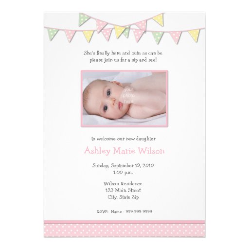 Baby Girl Photo Sip and See Invitation (front side)