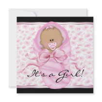 Baby Girl Pink Black Leopard Baby Girl Shower Custom Announcements