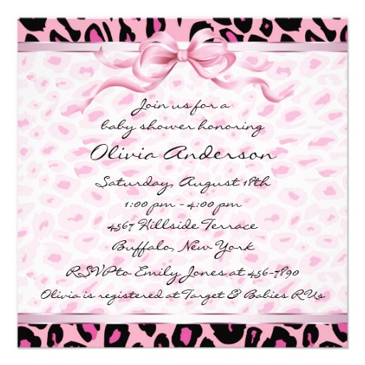 Baby Girl Pink Black Leopard Baby Girl Shower Announcements