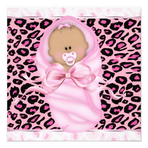 Baby Girl Pink Black Leopard Baby Girl Shower Custom Invite