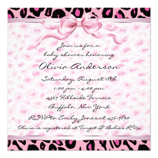 Baby Girl Pink Black Leopard Baby Girl Shower Custom Invite