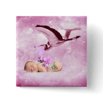 Baby girl pink clouds and stork