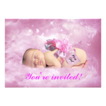 Baby girl pink clouds fantasy shower invitation invitations