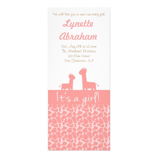 Baby Girl - Pink giraffe silhouettes & prints Custom Announcements (front side)