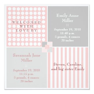Baby Girl Pink Twin Modern Photo Announcement