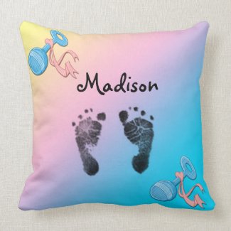 Baby Girl - Rattle, Footprints Keepsake Pillow