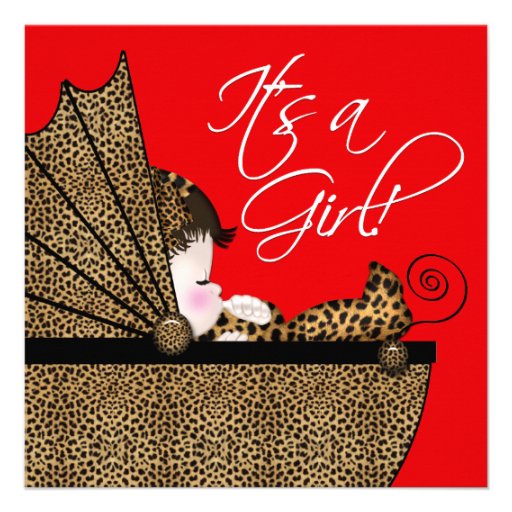 Baby Girl Red Leopard Baby Shower Invitation