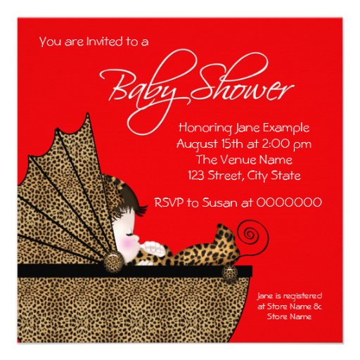 Baby Girl Red Leopard Baby Shower Invitation