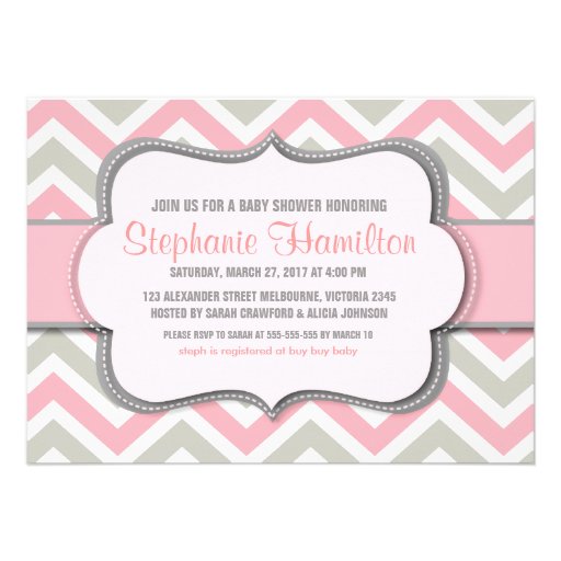 Baby girl shower colorful chevron announcement (front side)