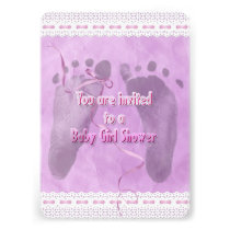 Baby Girl Shower Footprints invitations