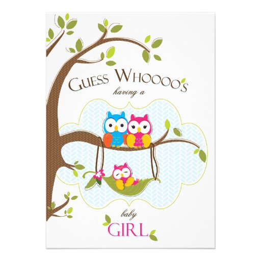 Baby Girl Shower Invitation - Owl Family