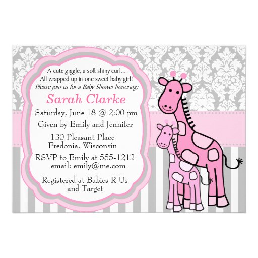 Baby Girl Shower Invitation pink giraffe customize