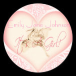 Baby Girl Stickers with vintage Stork