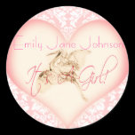 Baby Girl Stickers with vintage Stork