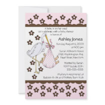 Baby Girl Stork Baby Shower Invitations by celebrateitinvites Baby Girl Stork Baby Shower Invitations