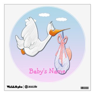 Baby Girl - Stork Round Wall Decal