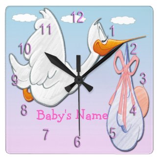 Baby Girl - Stork Square Wall Clock