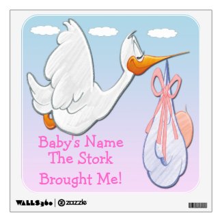 Baby Girl - Stork Square Wall Decal