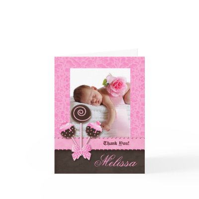 Baby Girl Thank You Card Cake Pops Pink Cute by BabyDelights
