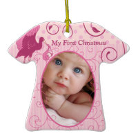 Baby Girl Tiny Tee Photo Ornament with Birth Stats ornament
