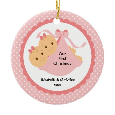 Baby Girl Twins Baby&#39;s First Christmas Ornament