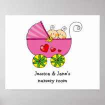 Baby girl twins nursery room print