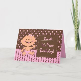 Baby Girl Wearing Pink Diaper Cute Birthday Card card