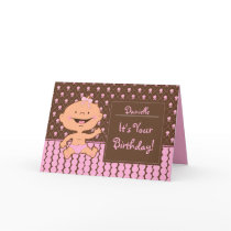 Baby Girl Wearing Pink Diaper Cute Birthday Card
