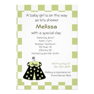 Baby Girl's Green and Black Shower Invitation