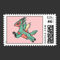 Baby Green Crested Dragon postage stamps