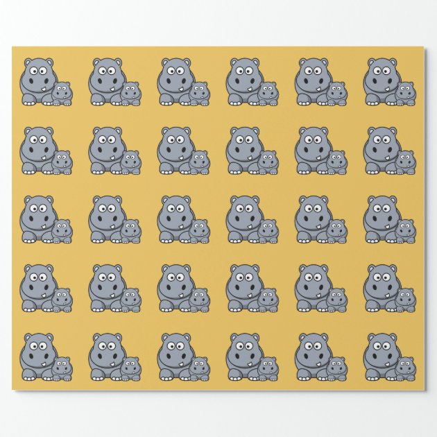 Baby Hippo Family, Cute Wild Safari Wrapping Paper 3/4