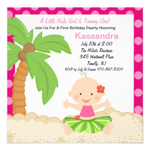 Baby Hula Girl  First Birthday Invitation (front side)