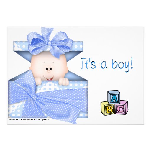 Baby in a gift box-blue invite