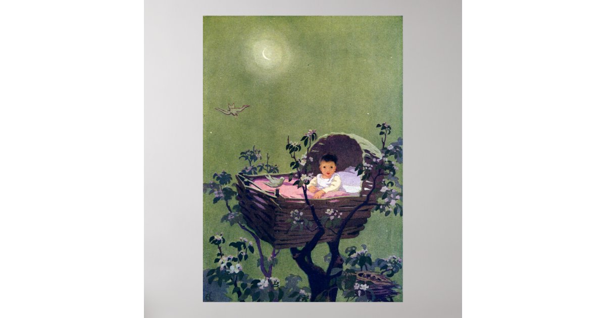 Baby in Cradle in Tree Lullaby Poster Zazzle